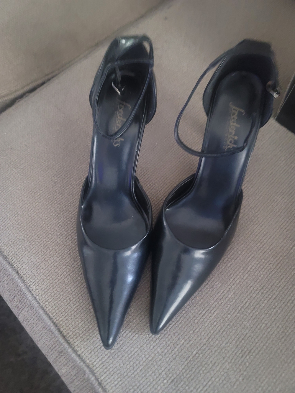 Frederick's of Hollywood Black Pointed Toe Ankle-Strap Heels